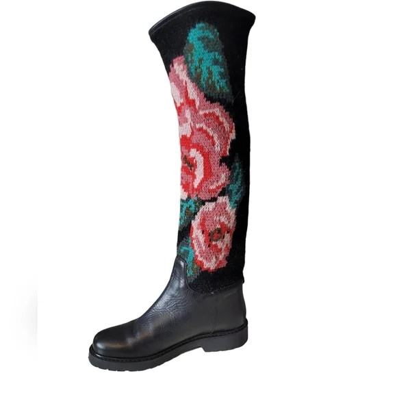 Twin Set Jacquard Knit Floral Boots, VGUC, Size 39.5 - Picture 7 of 16